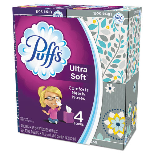 Ultra Soft Facial Tissue, 2-Ply, White, 56 Sheets/Box, 4 Boxes/Pack-(PGC35295PK)