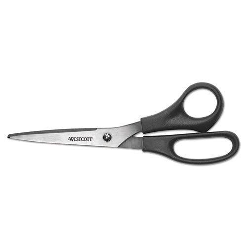 All Purpose Stainless Steel Scissors, 8" Long, 3.5" Cut Length, Black Straight Handle-(ACM16907)
