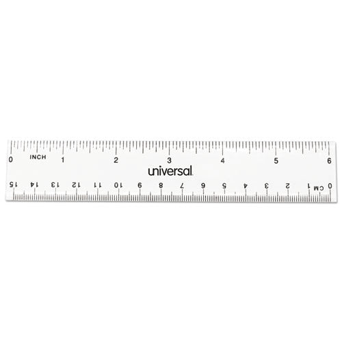 Clear Plastic Ruler, Standard/Metric, 6" Long, Clear, 2/Pack-(UNV59025)