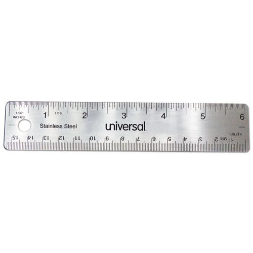 Stainless Steel Ruler, Standard/Metric, 6" Long-(UNV59026)