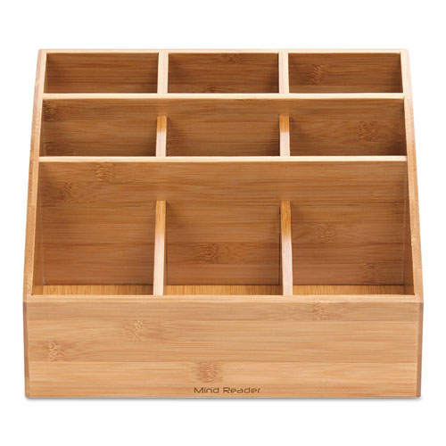 Square 9 Compartment Condiment Organizer, 12 x 12 x 5.5, Bamboo-(EMSCOMP9BMB)