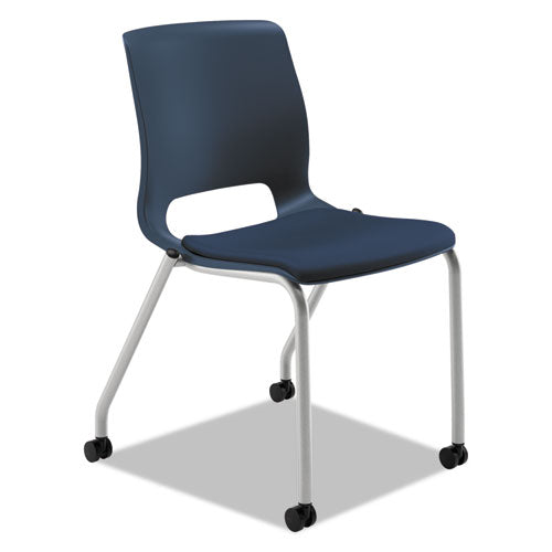 Motivate Four-Leg Stacking Chair, Supports 300 lb, 18" Seat Height, Navy Fabric Seat, Regatta Back, Platinum Base, 2/Carton-(HONMG2H01CU98)