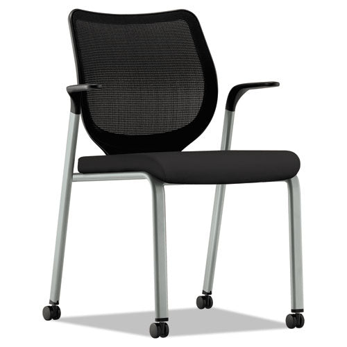 Nucleus Series Multipurpose Stacking Chair with ilira-Stretch M4 Back, Supports Up to 300 lb, Black Seat/Back, Platinum Base-(HONN606HCU10T1)