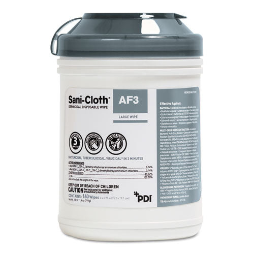 Sani-Cloth AF3 Germicidal Disposable Wipes, 6 x 6.75, White, 160 Wipes/Canister, 12 Canisters/Carton-(NICP13872)