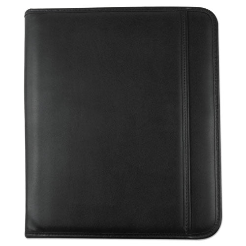 Leather Textured Zippered PadFolio with Tablet Pocket, 10 3/4 x 13 1/8, Black-(UNV32665)