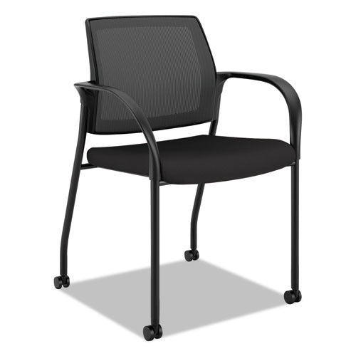Ignition 2.0 4-Way Stretch Mesh Back Mobile Stacking Chair, Supports 300 lb, 18" Seat Height, Black Seat/Back, Black Base-(HONIS107HIMCU10)
