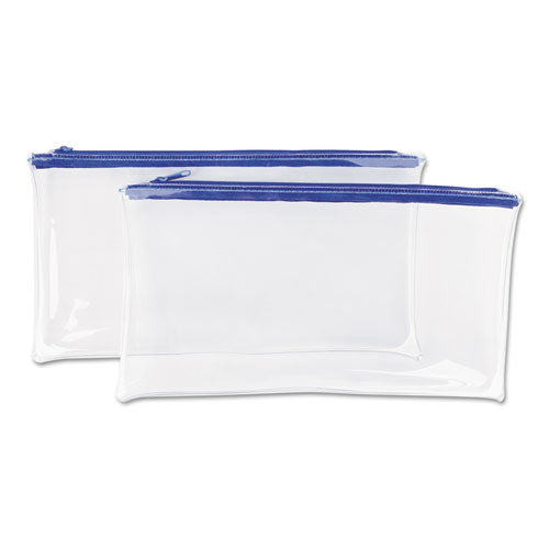 Zippered Wallets/Cases, Transparent Plastic, 11 x 6, Clear/Blue, 2/Pack-(UNV69025)