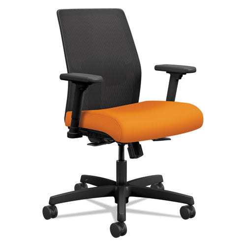 Ignition 2.0 4-Way Stretch Low-Back Mesh Task Chair, Supports 300 lb, 17" to 21" Seat Height, Apricot Seat, Black Back/Base-(HONI2L1AMLC47TK)