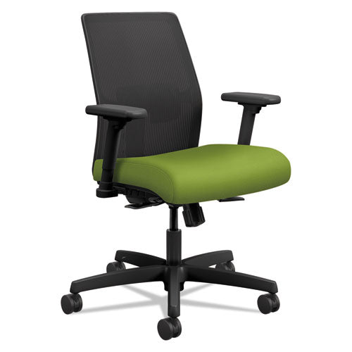 Ignition 2.0 4-Way Stretch Low-Back Mesh Task Chair, Supports 300 lb, 17" to 21" Seat Height, Pear Seat, Black Back/Base-(HONI2L1AMLC84TK)