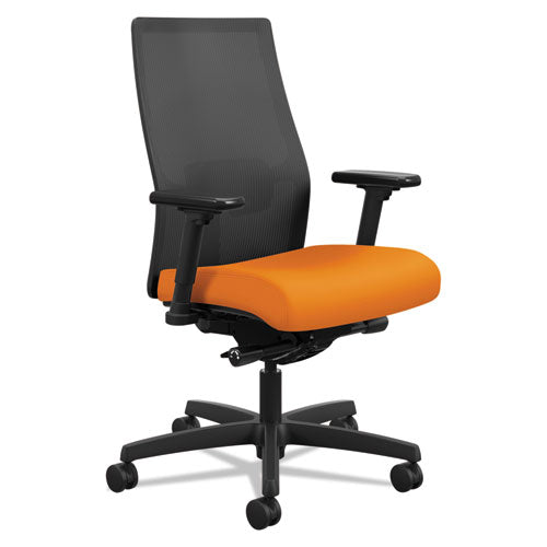 Ignition 2.0 4-Way Stretch Mid-Back Mesh Task Chair, Supports 300 lb, 17" to 21" Seat Height, Apricot Seat, Black Back/Base-(HONI2M2AMLC47TK)