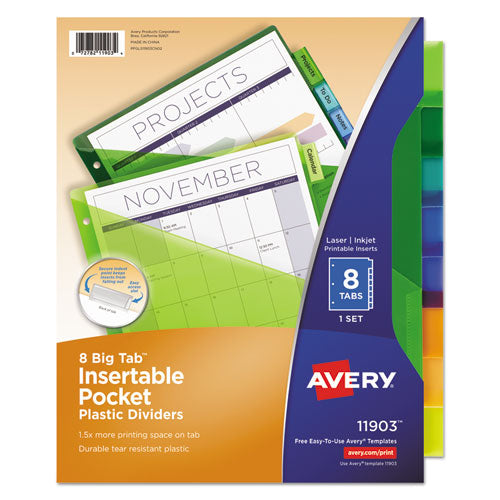 Insertable Big Tab Plastic 1-Pocket Dividers, 8-Tab, 11.13 x 9.25, Assorted, 1 Set-(AVE11903)