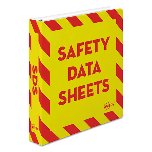 Heavy-Duty Preprinted Safety Data Sheet Binder, 3 Rings, 1.5" Capacity, 11 x 8.5, Yellow/Red-(AVE18950)