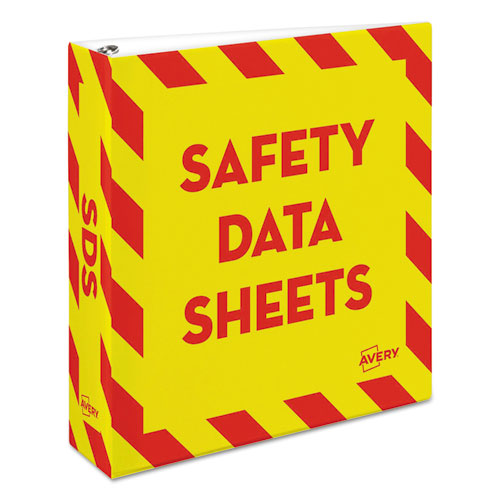 Heavy-Duty Preprinted Safety Data Sheet Binder, 3 Rings, 2" Capacity, 11 x 8.5, Yellow/Red-(AVE18951)