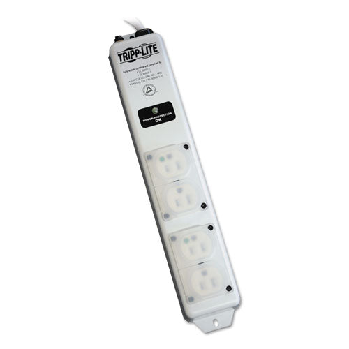 Medical-Grade Power Strip with Surge Protection, 4 AC Outlets, 6 ft Cord, 1,410 J, White-(TRPSPS406HGULTR)