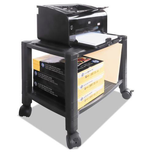 Height-Adjustable Under-Desk Printer Cart, Plastic, 2 Shelves, 60 lb Capacity, 20" x 13.25" x 14.13", Black-(KTKPS610)