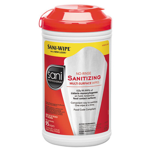 No-Rinse Sanitizing Multi-Surface Wipes, Unscented, White, 95/Container-(NICP56784EA)