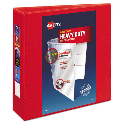 Heavy-Duty View Binder with DuraHinge and Locking One Touch EZD Rings, 3 Rings, 3" Capacity, 11 x 8.5, Red-(AVE79325)