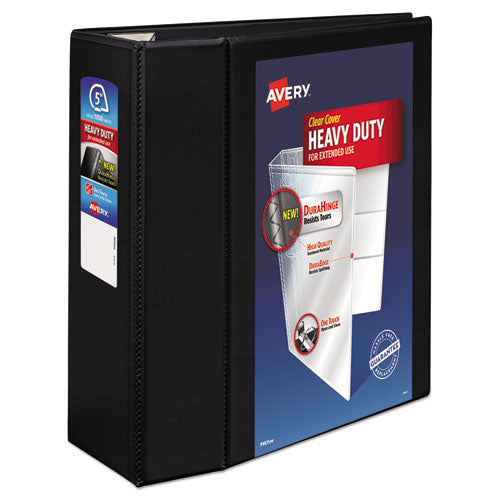 Heavy-Duty View Binder with DuraHinge and Locking One Touch EZD Rings, 3 Rings, 5" Capacity, 11 x 8.5, Black-(AVE79606)