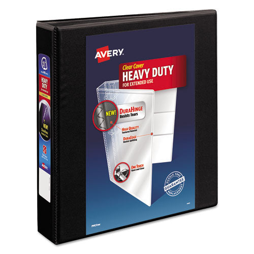 Heavy-Duty View Binder with DuraHinge and One Touch EZD Rings, 3 Rings, 1.5" Capacity, 11 x 8.5, Black-(AVE79695)