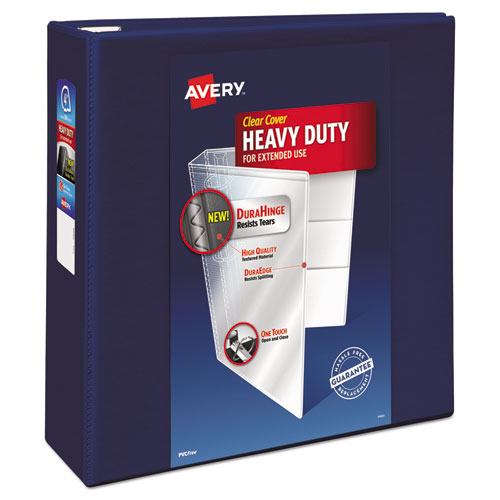 Heavy-Duty View Binder with DuraHinge and Locking One Touch EZD Rings, 3 Rings, 4" Capacity, 11 x 8.5, Navy Blue-(AVE79804)