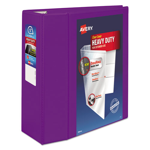 Heavy-Duty View Binder with DuraHinge and Locking One Touch EZD Rings, 3 Rings, 5" Capacity, 11 x 8.5, Purple-(AVE79816)