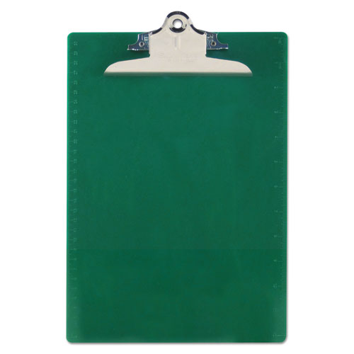 Recycled Plastic Clipboard with Ruler Edge, 1" Clip Capacity, Holds 8.5 x 11 Sheets, Green-(SAU21604)