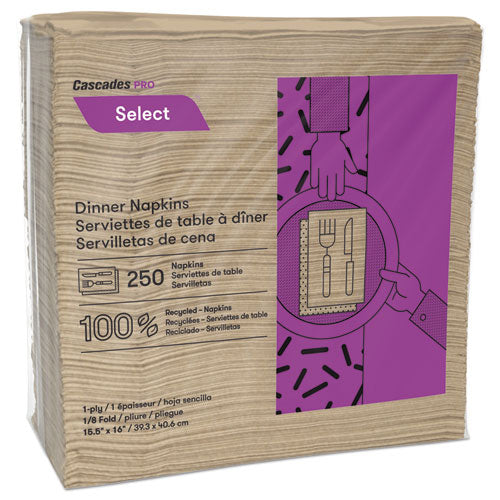 Select Dinner Napkins, 1-Ply, 16 x 15.5, Natural, 250/Pack, 12 Packs/Carton-(CSDN055)