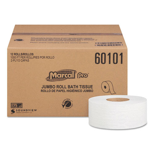 100% Recycled Bathroom Tissue, Septic Safe, 2-Ply, White, 3.3" x 1,000 ft, 12 Rolls/Carton-(MRC60101)