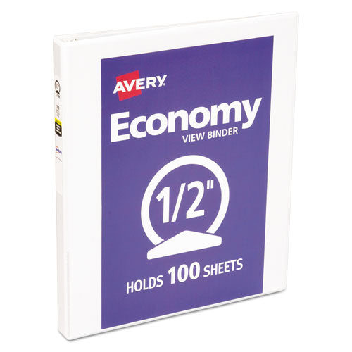 Economy View Binder with Round Rings , 3 Rings, 0.5" Capacity, 11 x 8.5, White, (5706)-(AVE05706)