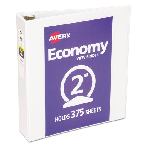 Economy View Binder with Round Rings , 3 Rings, 2" Capacity, 11 x 8.5, White, (5731)-(AVE05731)
