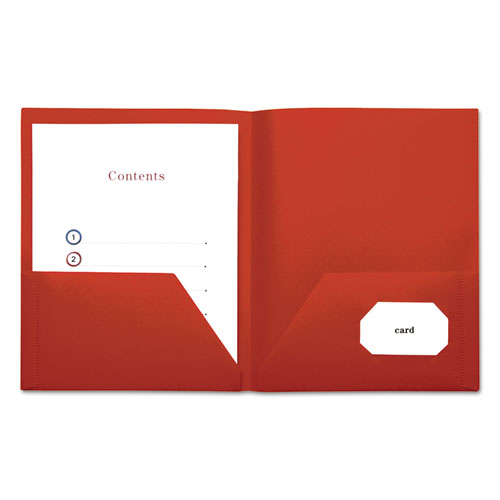 Two-Pocket Plastic Folders, 100-Sheet Capacity, 11 x 8.5, Red, 10/Pack-(UNV20543)