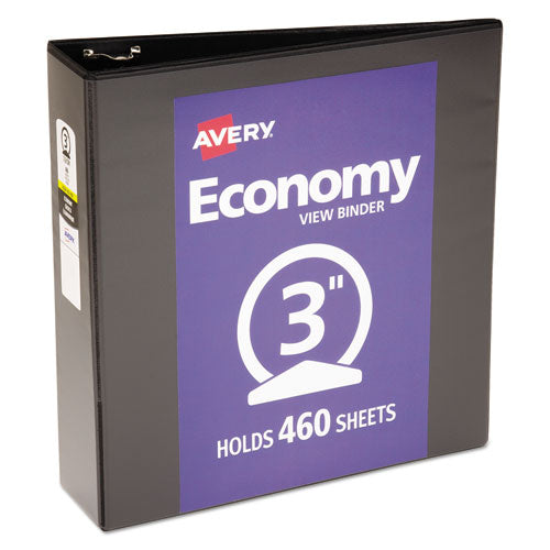 Economy View Binder with Round Rings , 3 Rings, 3" Capacity, 11 x 8.5, Black, (5740)-(AVE05740)