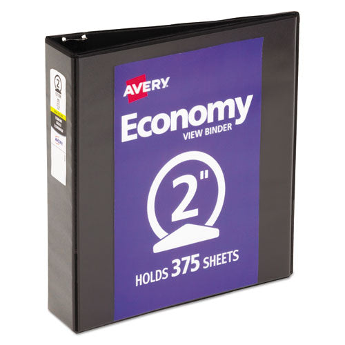 Economy View Binder with Round Rings , 3 Rings, 2" Capacity, 11 x 8.5, Black, (5730)-(AVE05730)