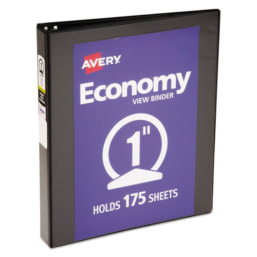 Economy View Binder with Round Rings , 3 Rings, 1" Capacity, 11 x 8.5, Black, (5710)-(AVE05710)