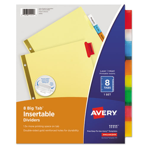 Insertable Big Tab Dividers, 8-Tab, Double-Sided Gold Edge Reinforcing, 11 x 8.5, Buff, Assorted Tabs, 1 Set-(AVE11111)
