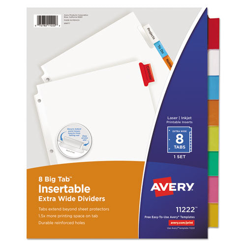 Insertable Big Tab Dividers, 8-Tab, 11.13 x 9.25, White, Assorted Tabs, 1 Set-(AVE11222)