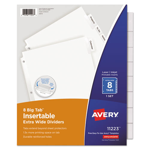 Insertable Big Tab Dividers, 8-Tab, 11.13 x 9.25, White, Clear Tabs, 1 Set-(AVE11223)
