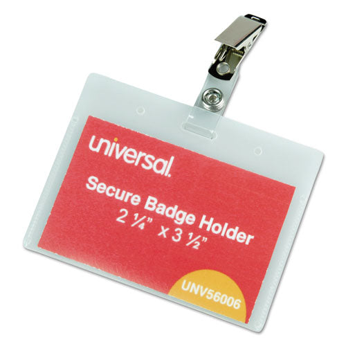 Deluxe Clear Badge Holder w/Garment-Safe Clips, 2.25 x 3.5, White Insert, 50/Box-(UNV56006)