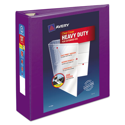 Heavy-Duty View Binder with DuraHinge and Locking One Touch EZD Rings, 3 Rings, 3" Capacity, 11 x 8.5, Purple-(AVE79810)