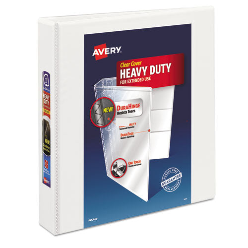 Heavy-Duty View Binder with DuraHinge and One Touch EZD Rings, 3 Rings, 1.5" Capacity, 11 x 8.5, White-(AVE79195)