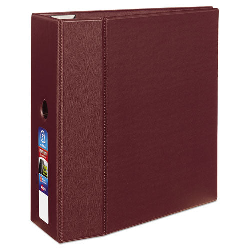 Heavy-Duty Non-View Binder with DuraHinge, Three Locking One Touch EZD Rings and Thumb Notch, 5" Capacity, 11 x 8.5, Maroon-(AVE79366)