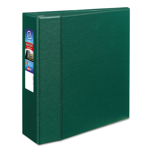 Heavy-Duty Non-View Binder with DuraHinge and Locking One Touch EZD Rings, 3 Rings, 4" Capacity, 11 x 8.5, Green-(AVE79784)
