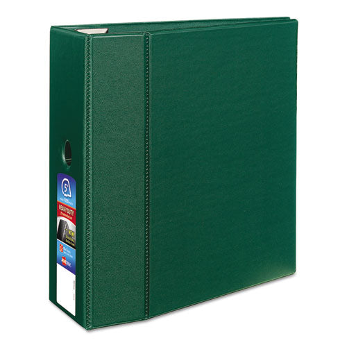 Heavy-Duty Non-View Binder with DuraHinge, Locking One Touch EZD Rings and Thumb Notch, 3 Rings, 5" Capacity, 11 x 8.5, Green-(AVE79786)
