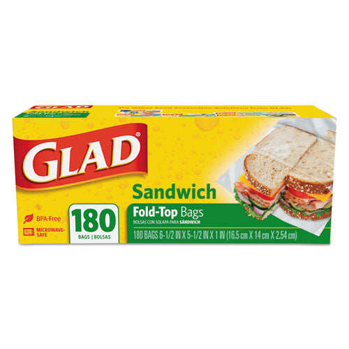 Fold-Top Sandwich Bags, 6.5" x 5.5", Clear, 180/Box, 12 Boxes/Carton-(CLO60771)