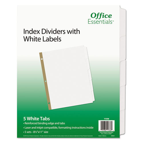 Index Dividers with White Labels, 5-Tab, 11 x 8.5, White, 5 Sets-(AVE11336)