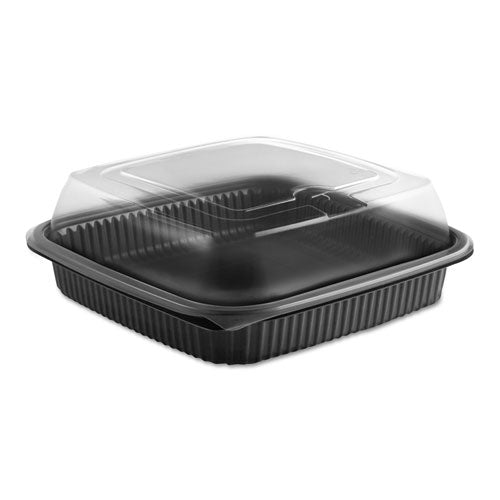 Culinary Squares 2-Piece Microwavable Container, Deep Lid, 36 oz, 8.46 x 8.46 x 2.91, Clear/Black, Plastic, 150/Carton-(ANZ4118515)