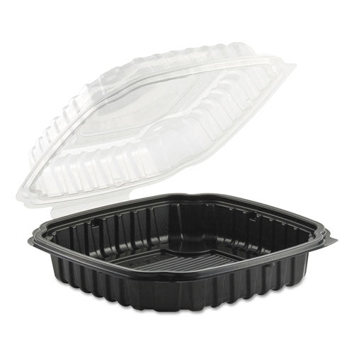 Culinary Basics Microwavable Container, 46.5 oz, 10.5 x 9.5 x 2.5, Clear/Black, Plastic, 100/Carton-(ANZ4669111)