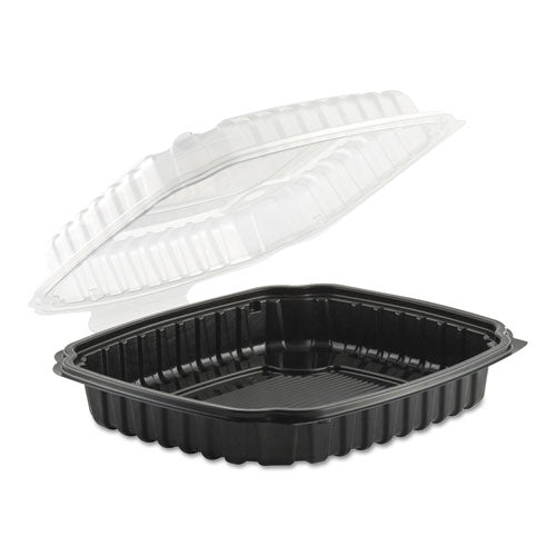 Culinary Basics Microwavable Container, 36 oz, 9 x 9 x 2.5, Clear/Black, Plastic, 100/Carton-(ANZ4669911)