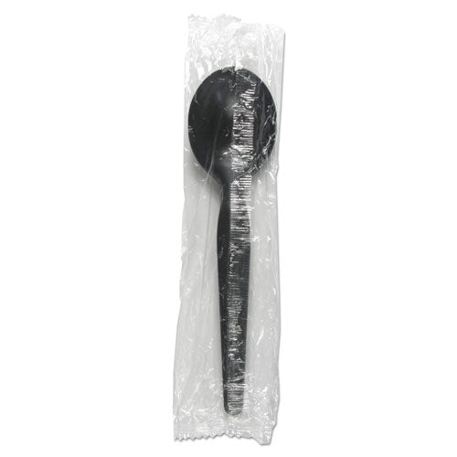 Heavyweight Wrapped Polystyrene Cutlery, Soup Spoon, Black, 1,000/Carton-(BWKSSHWPSBIW)