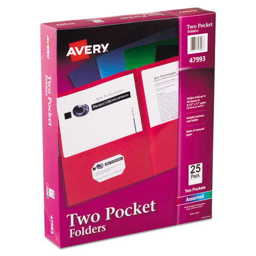Two-Pocket Folder, 40-Sheet Capacity, 11 x 8.5, Assorted Colors, 25/Box-(AVE47993)